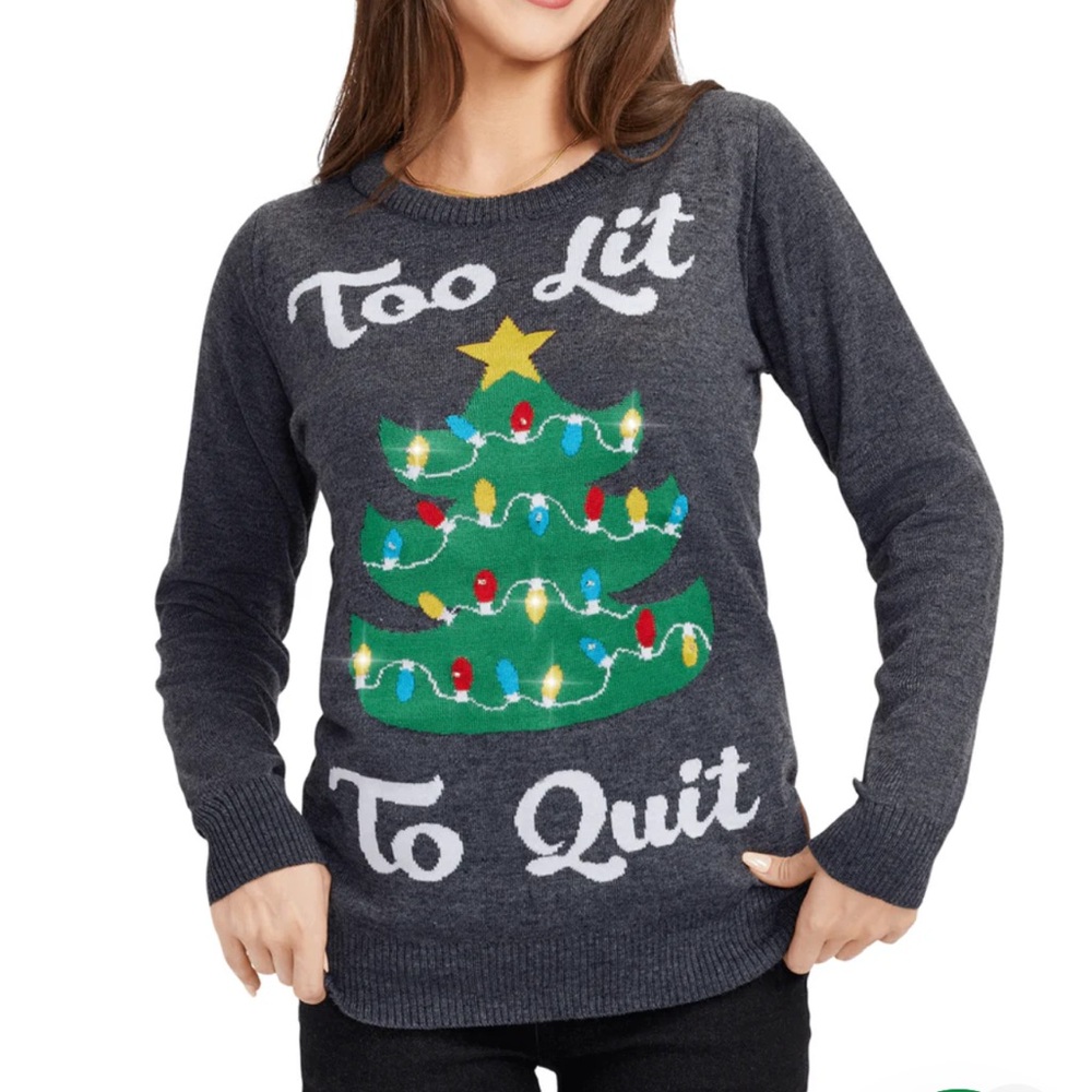 Tipsy Elves Women's Too Lit to Quit‎ Light Up Ugly Christmas Sweater WN LRG NWT